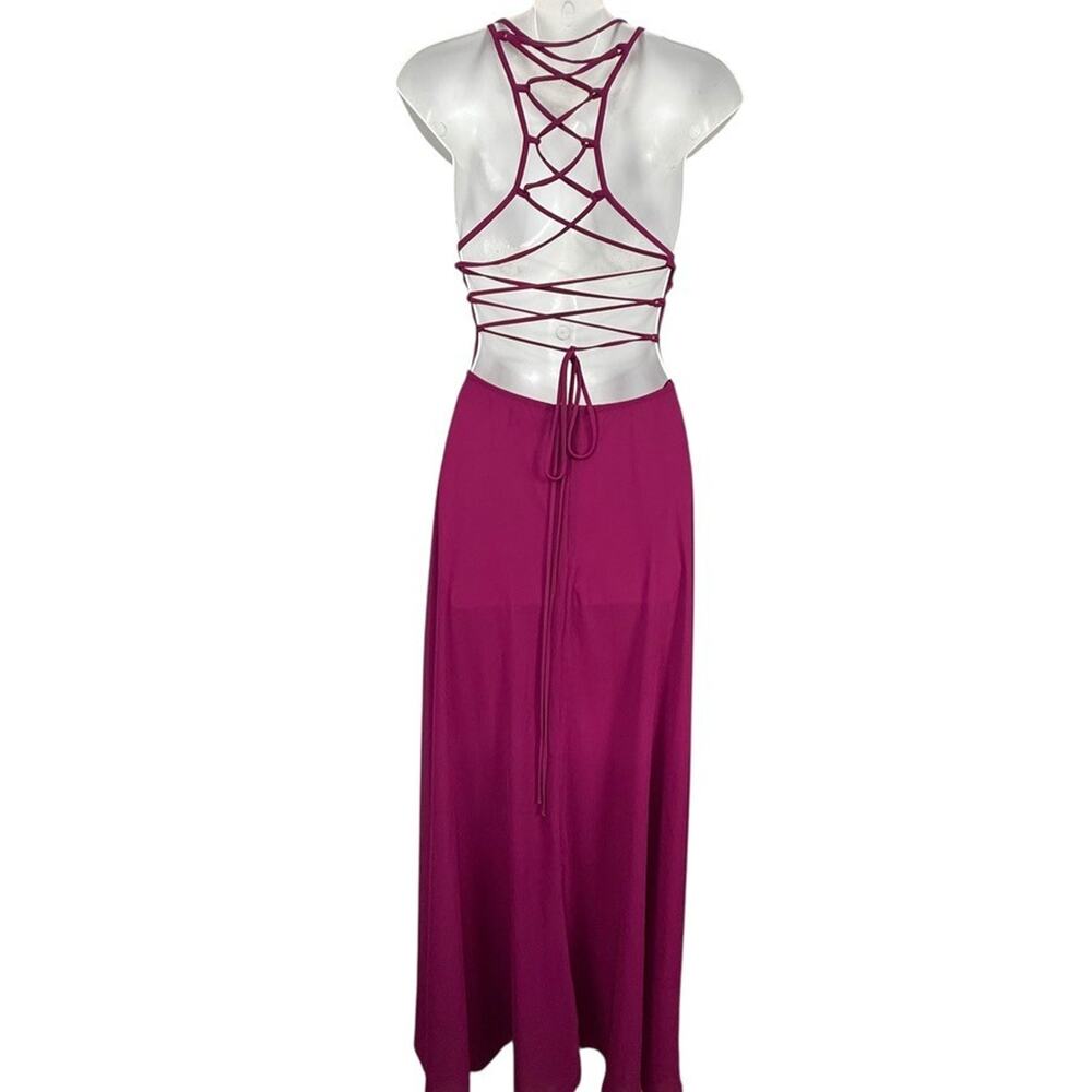 Lulus Strappy To Be Here Magenta Pink LIned Chiffon Formal Dress Womens sz S